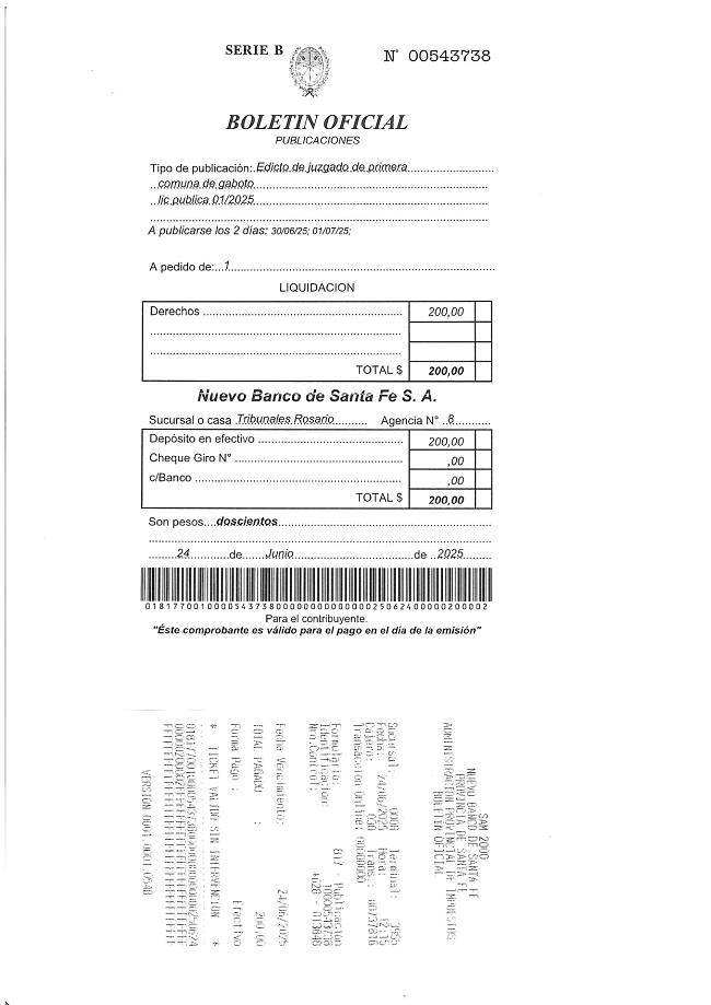 Publicación en el BOletín Oficial