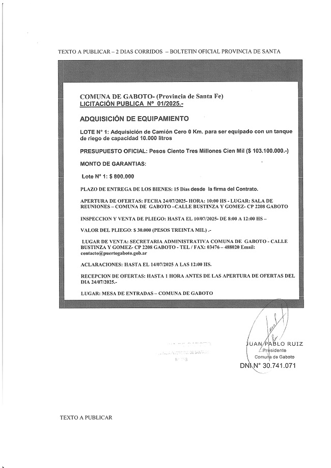 Texto Publicación Boletín Oficial